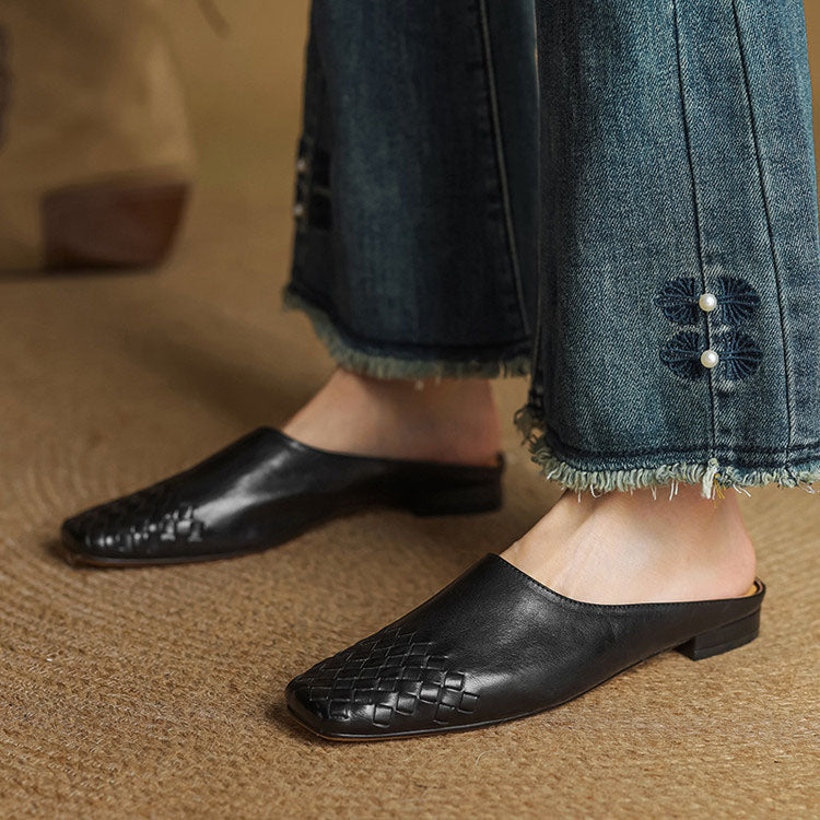 Amelie Fleur Woven Toe Genuine Leather Flats
