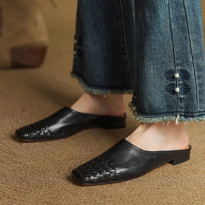 Amelie Fleur Woven Toe Genuine Leather Flats