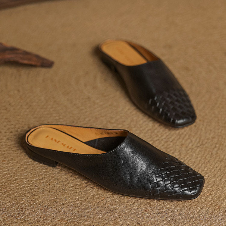 Amelie Fleur Woven Toe Genuine Leather Flats