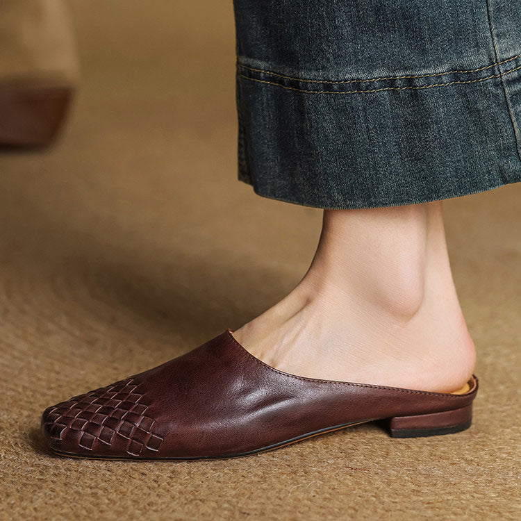 Amelie Fleur Woven Toe Genuine Leather Flats