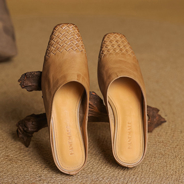 Amelie Fleur Woven Toe Genuine Leather Flats