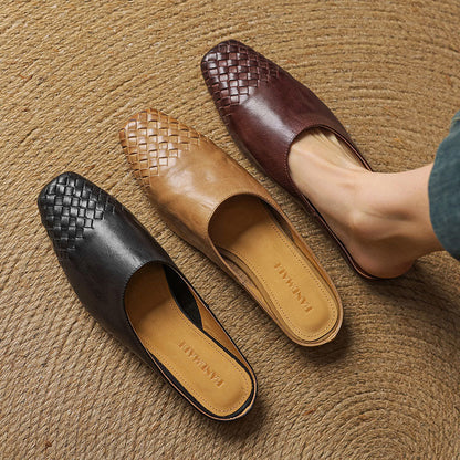 Amelie Fleur Woven Toe Genuine Leather Flats