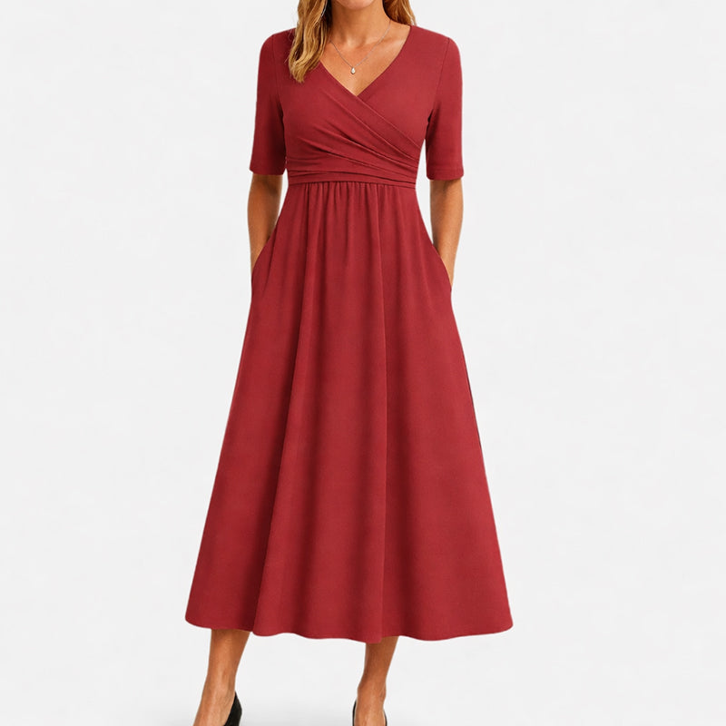 Amelie Fleur Wrap Bodice Midi Dress