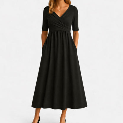 Amelie Fleur Wrap Bodice Midi Dress