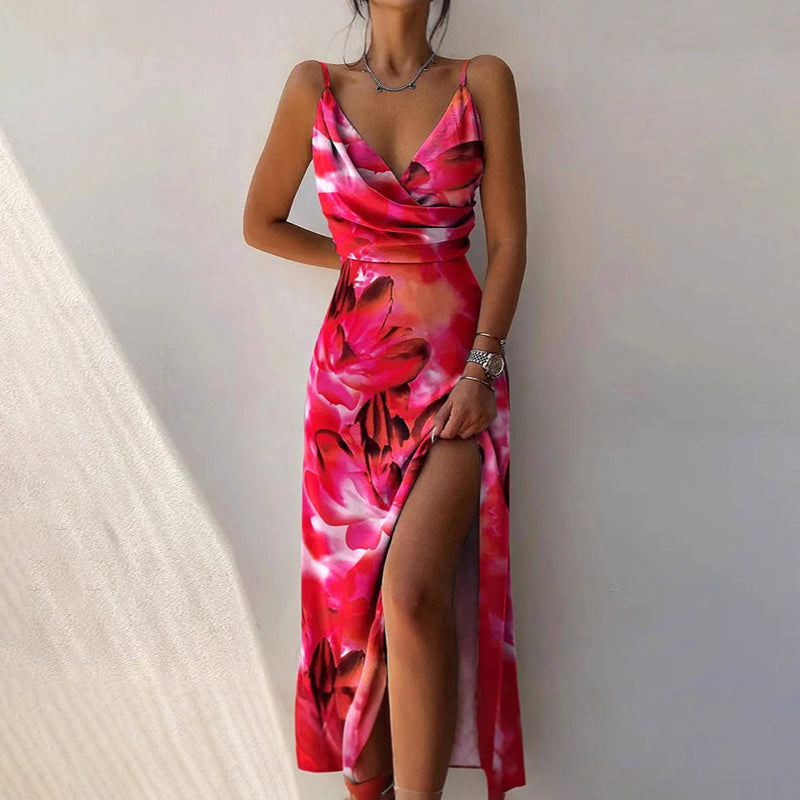 Amelie Fleur Wrap V-Neck Maxi Dress with Slit