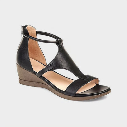 Amelie Fleur T-Strap Wedge Sandals