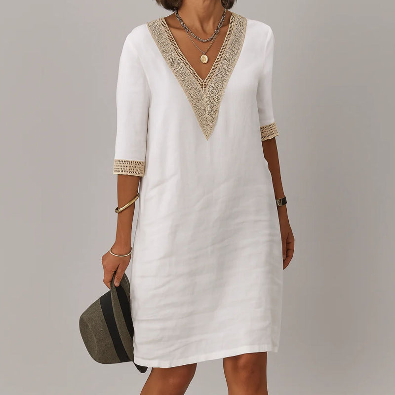 Amelie Fleur Contrast-Trim Casual Dress