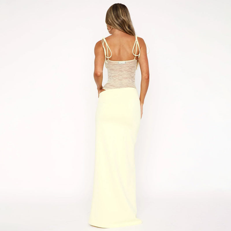 Amelie Fleur Evening Dress with Lace Detail