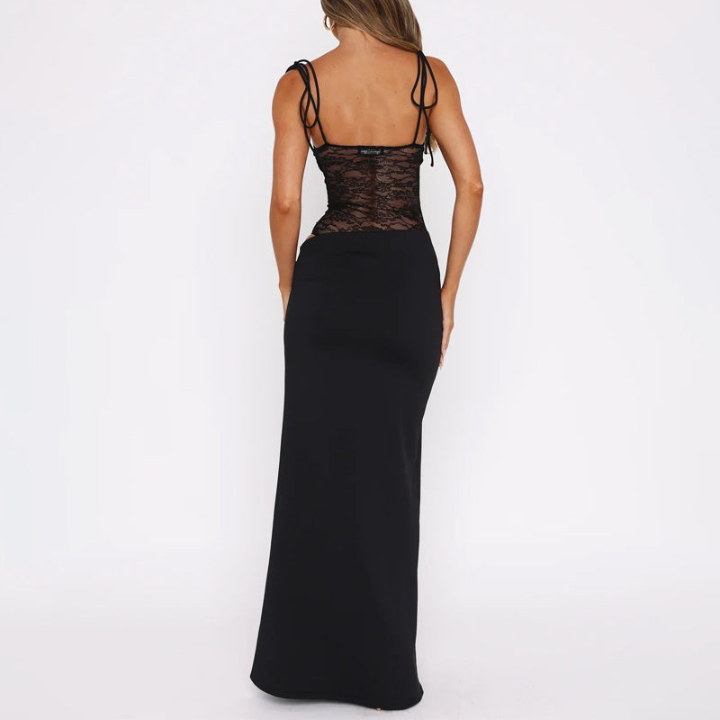 Amelie Fleur Evening Dress with Lace Detail