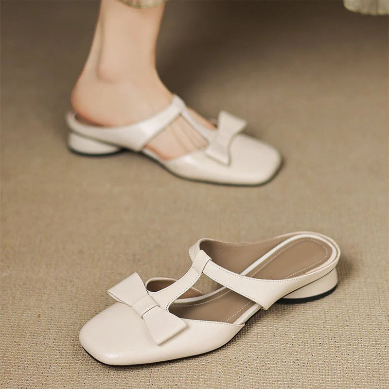 Amelie Fleur Flat Mules with Bow Detail