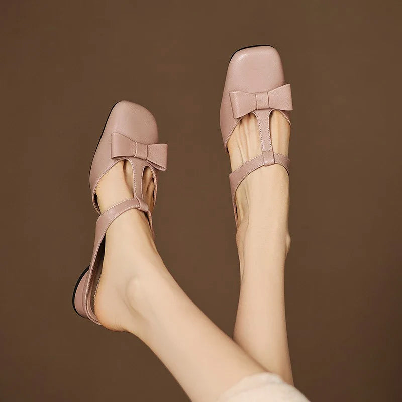 Amelie Fleur Flat Mules with Bow Detail