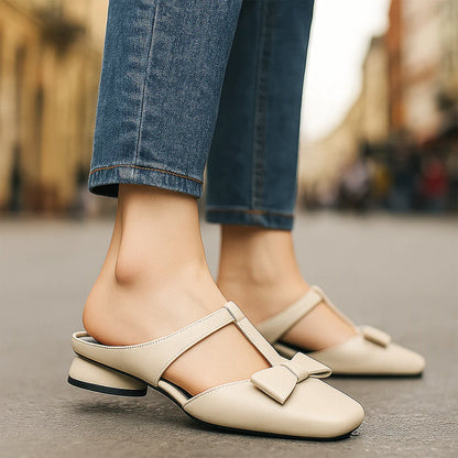 Amelie Fleur Flat Mules with Bow Detail