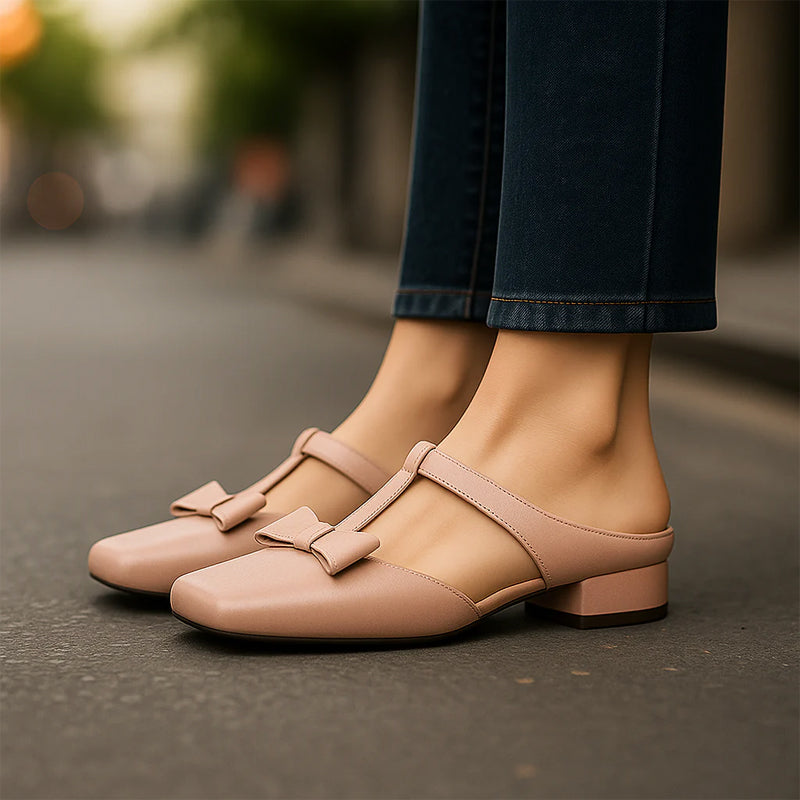 Amelie Fleur Flat Mules with Bow Detail