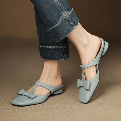 Amelie Fleur Flat Mules with Bow Detail