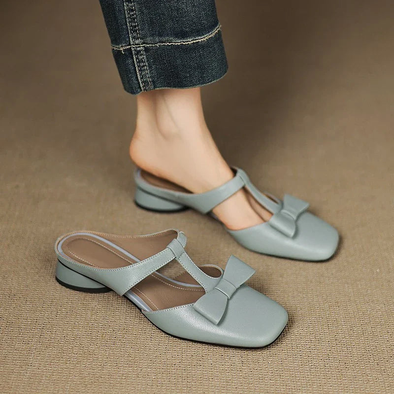 Amelie Fleur Flat Mules with Bow Detail