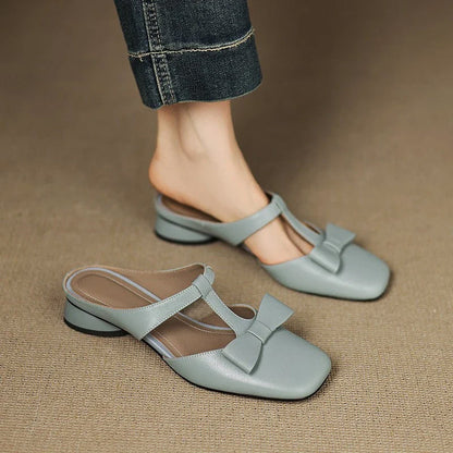 Amelie Fleur Flat Mules with Bow Detail
