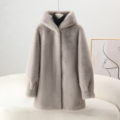 Amelie Fleur Mid-Length Hooded Faux Coat
