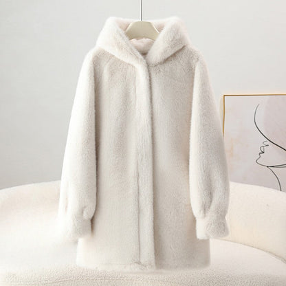 Amelie Fleur Mid-Length Hooded Faux Coat
