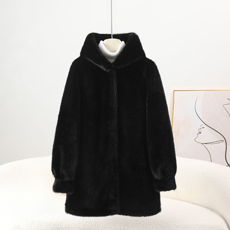 Amelie Fleur Mid-Length Hooded Faux Coat