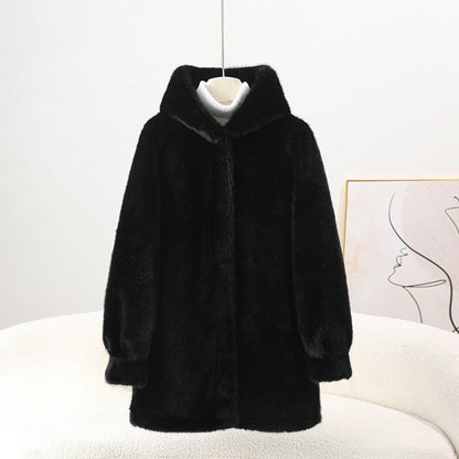 Amelie Fleur Mid-Length Hooded Faux Coat