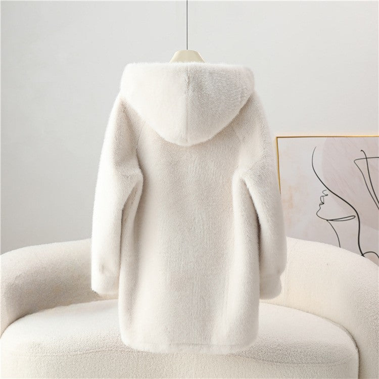 Amelie Fleur Mid-Length Hooded Faux Coat