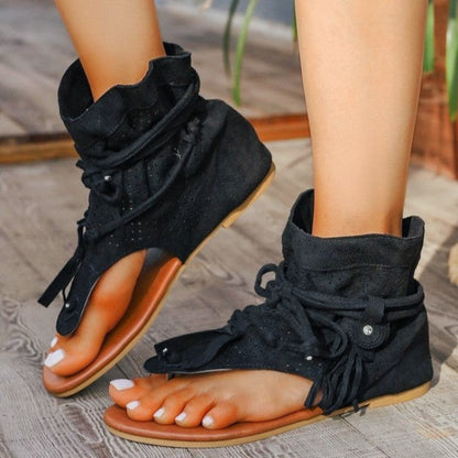 Camille Martin Flat Sandals with Decorative Fringe