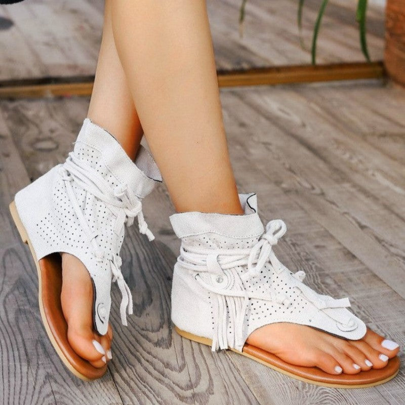 Camille Martin Flat Sandals with Decorative Fringe