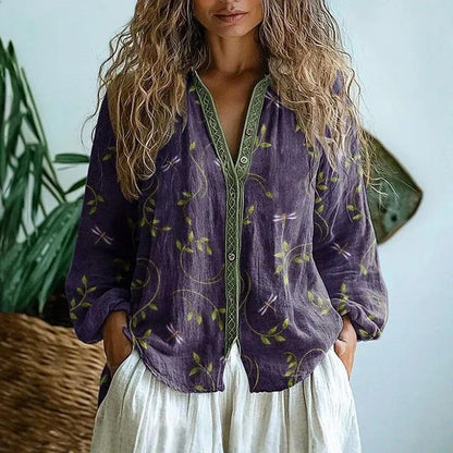 Camille Martin Leaf Print Button Blouse