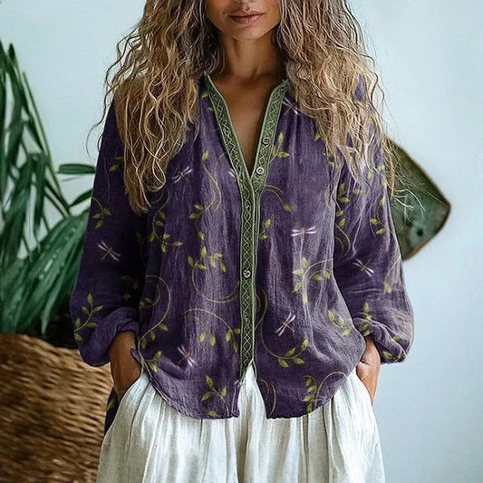 Camille Martin Leaf Print Button Blouse