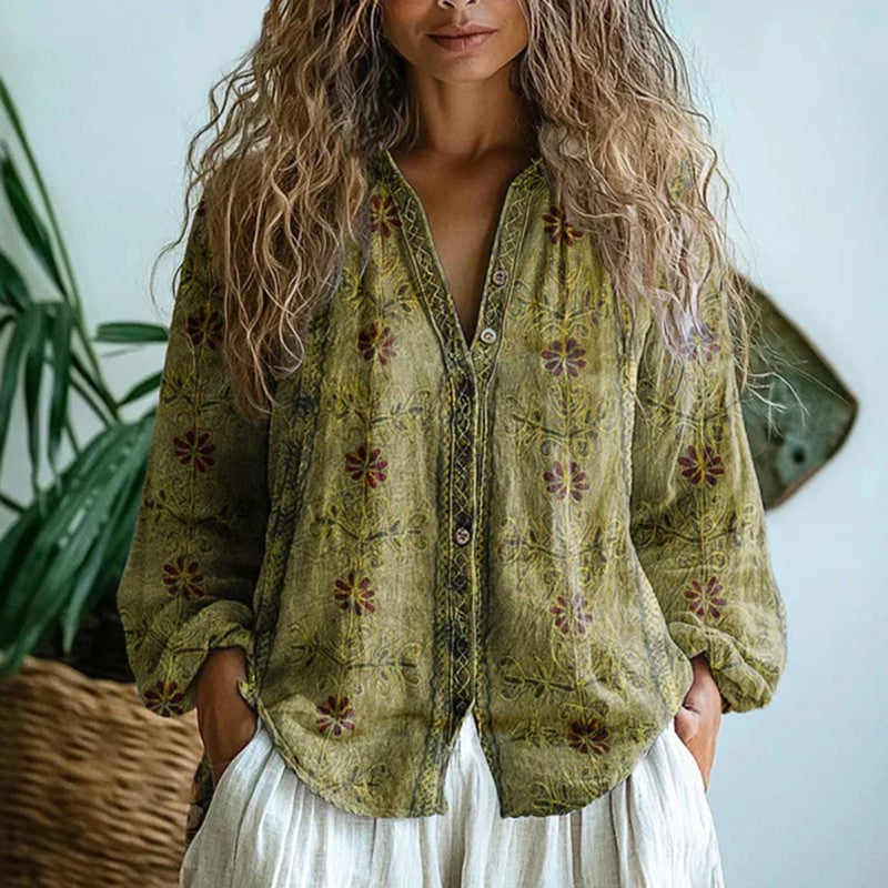 Camille Martin Leaf Print Button Blouse