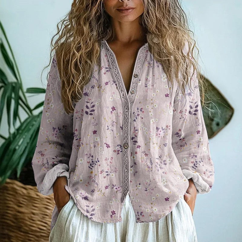 Camille Martin Leaf Print Button Blouse