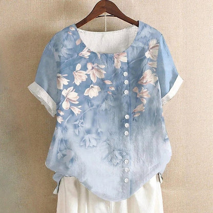 Camille Martin Leaf Print Top with Round Neck