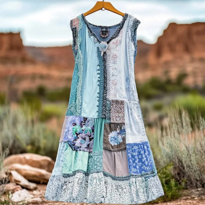 Camille Martin Patchwork Maxi Dress with Lace Trim