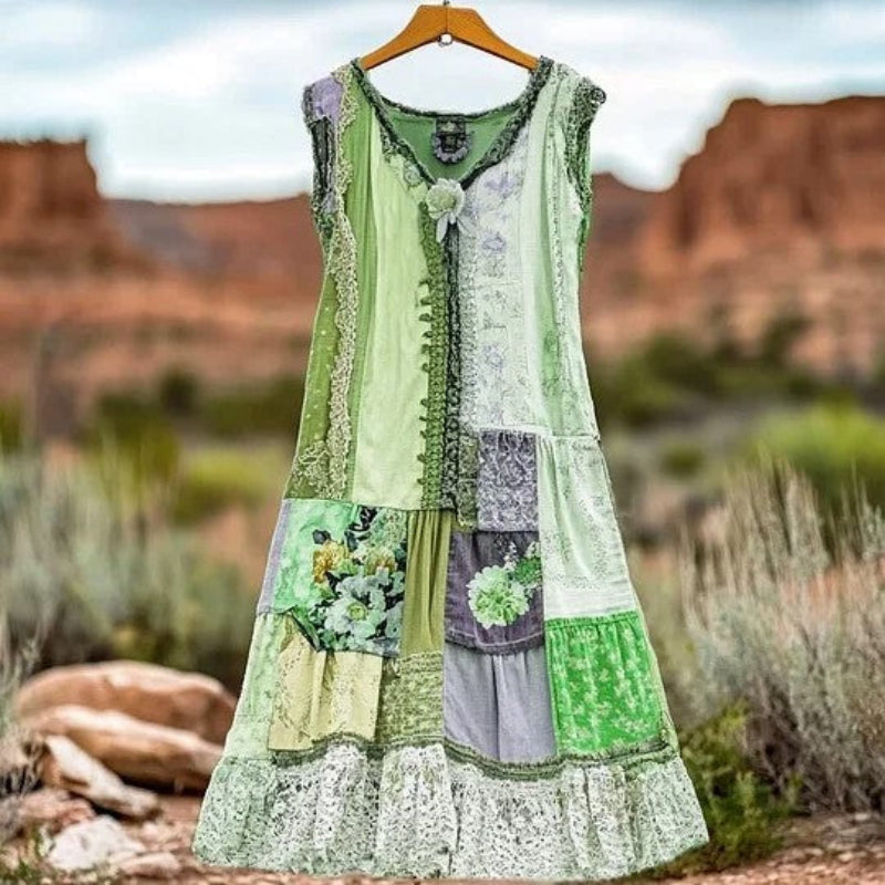 Camille Martin Patchwork Maxi Dress with Lace Trim