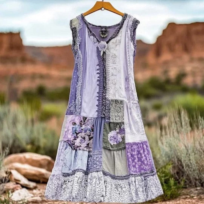 Camille Martin Patchwork Maxi Dress with Lace Trim