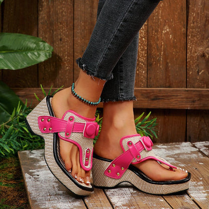 Camille Martin Platform Sandals with Button Accents