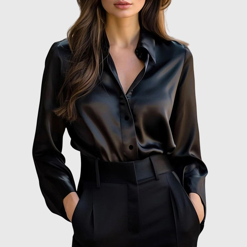 Camille Martin Satin Shimmer Button-Up Blouse