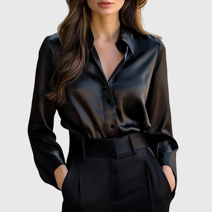 Camille Martin Satin Shimmer Button-Up Blouse
