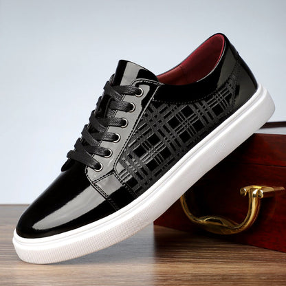 Damon - Men's Glossy Lace-Up Sneakers with Textured Pattern