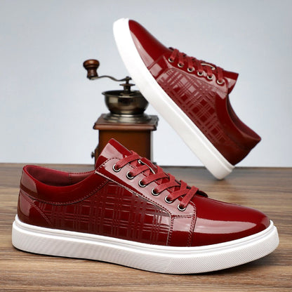 Damon - Men's Glossy Lace-Up Sneakers with Textured Pattern