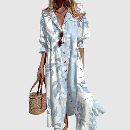 Denise - Women’s Printed Maxi Dress with Buttons