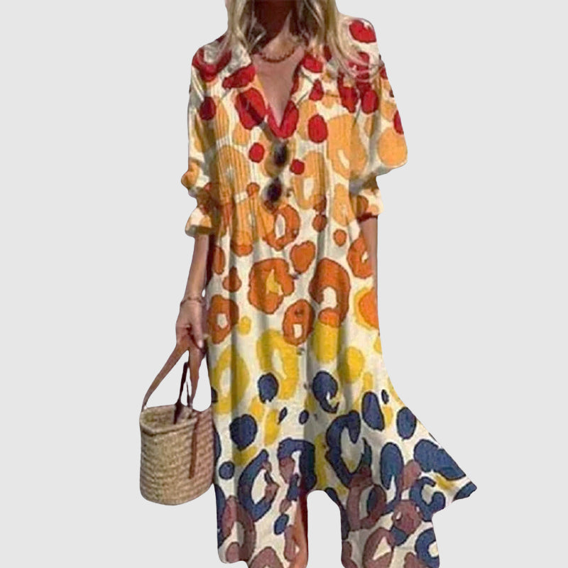 Denise - Women’s Printed Maxi Dress with Buttons