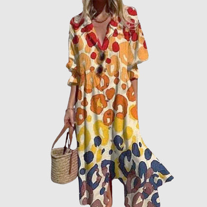Denise - Women’s Printed Maxi Dress with Buttons