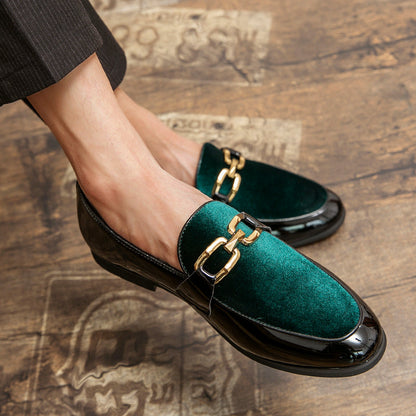 Dominic - Men's Two Tone Slip-On Loafers with Metal Accent