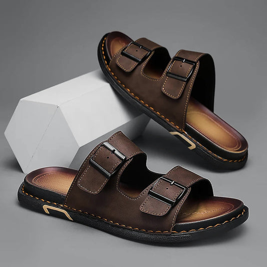 Evan - Men's Adjustable Double Strap Sandals with Stitch Accents