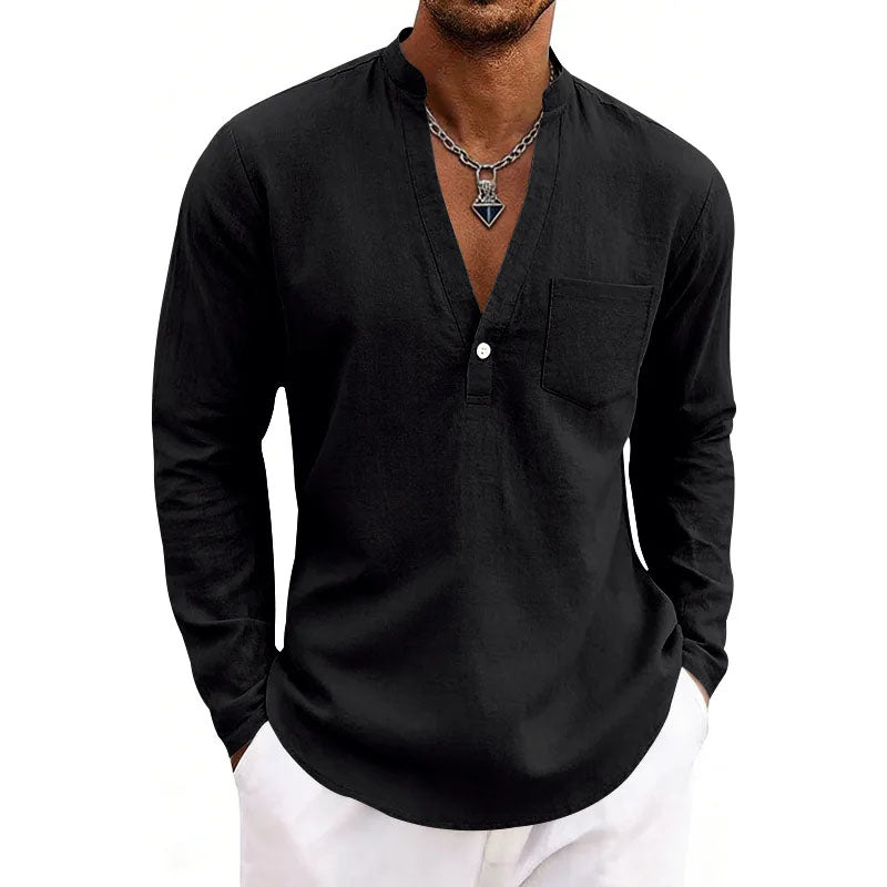 Franco Bianchi Long Sleeve Shirt with Open V-Neck