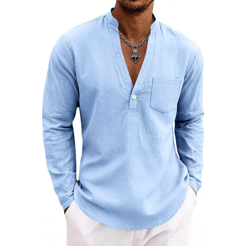 Franco Bianchi Long Sleeve Shirt with Open V-Neck