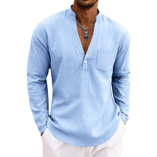 Franco Bianchi Long Sleeve Shirt with Open V-Neck