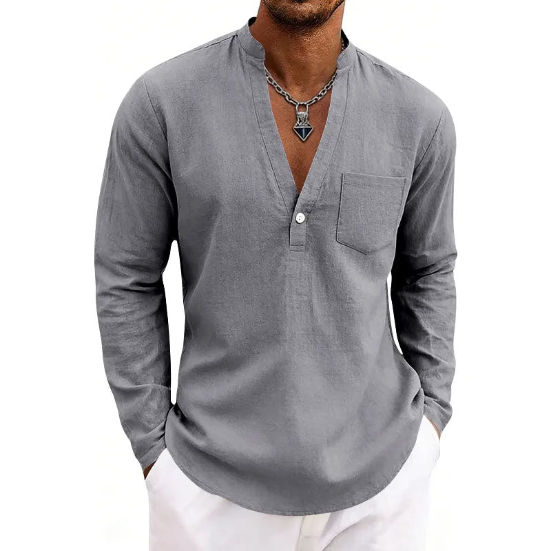 Franco Bianchi Long Sleeve Shirt with Open V-Neck