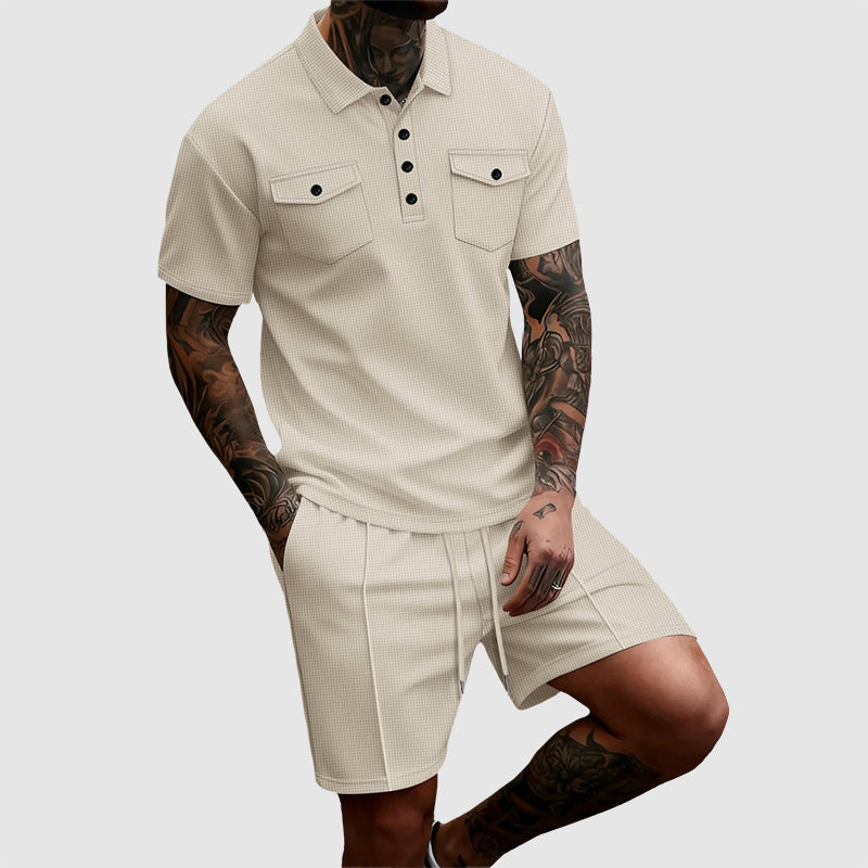 Franco Bianchi Waffle Set with Button Shirt and Shorts